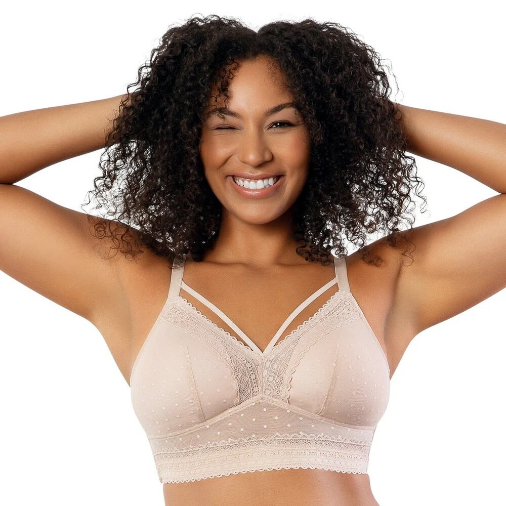Parfait Womens Mia Dot Padded Wirefree Mesh Bralette P6011 -- Cameo Rose NWT
